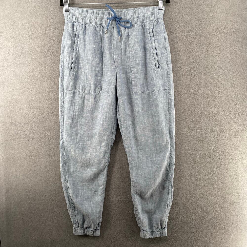 Athleta Retreat Linen Jogger Pant Womens 4 Blue Drawstring Elastic Waist Pockets
